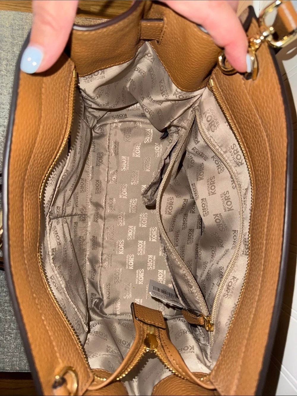Michael Kors Cognac Pebbled Leather Satchel with Gold-Tone Hardware-Authentic
